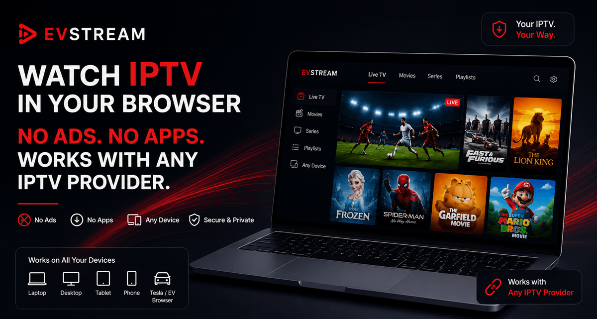 Watch IPTV in a browser without ads or app downloads using EVStream